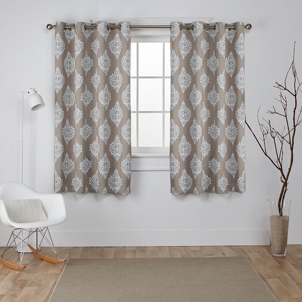 EXCLUSIVE HOME Medallion Taupe Medallion Woven Room Darkening Grommet Top Curtain, 52 in. W x 63 in. L (Set of 2)