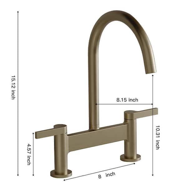 Modern Double-Handle 2-Holes Deck Mount Bridge Kitchen Faucet With 360 Swivel Spout Sink Faucet in Brushed Gold