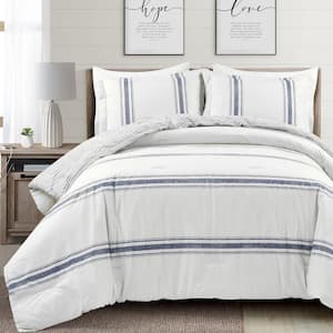 Farmhouse 3-Piece Navy Stripe Cotton King Comforter Set
