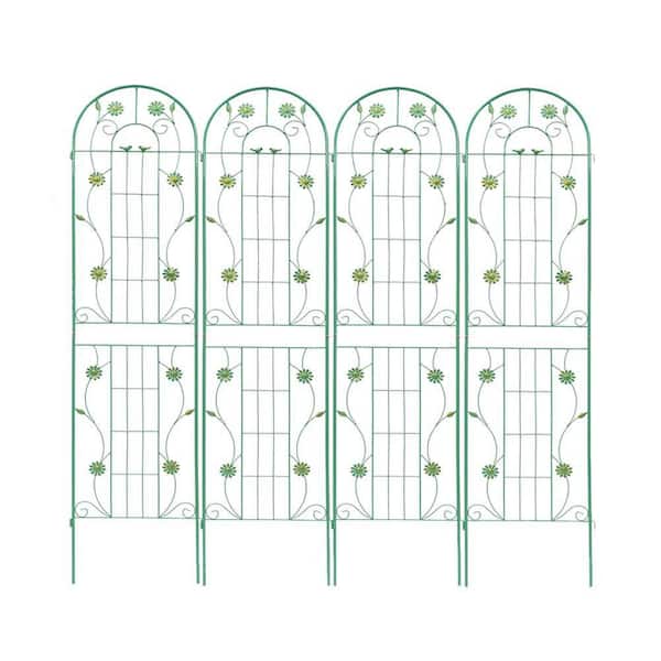 Sudzendf 86.7 in. Outdoor Garden Metal Rustproof Plant Climbing Trellis Green, 4 Pieces