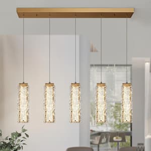 Iatreia 5-Light dimmable Integrated LED Plating Brass Linear Chandelier with Glacial Handmade Glass