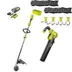 40V Cordless Battery Attachment Capable String Trimmer & Leaf Blower w/LINK Wall Storage Kit- 4.0 Ah Battery & Charger