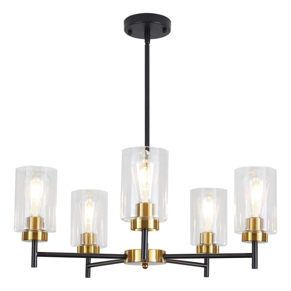 5-Light Gold Hanging Modern Linear Chandelier Lighting Kitchen Island Ceiling Light with Glass Shade price history on PriceWatchPro