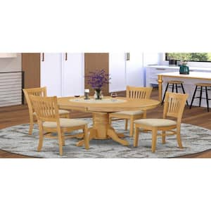 5-Piece Oval Natural Oak Finish Solid Wood Top Dining table with 4 Chairs with Lattice Back