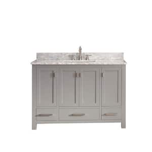 Modero 49 in. W x 22 in. D x 35 in. H Vanity in Chilled Gray with Marble Vanity Top in Carrera White and White Basin