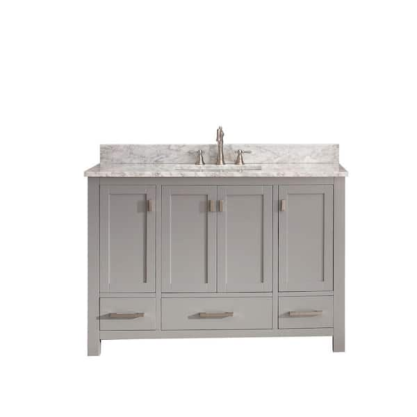 Avanity Modero 49 in. W x 22 in. D x 35 in. H Vanity in Chilled Gray with Marble Vanity Top in Carrera White and White Basin