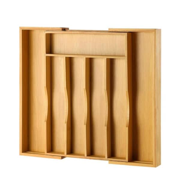 Bamboo Wood 13.97 in. x 10.04 in. x 1.97 in. Adjustable Kitchen Drawer Organizer for Cutlery and Utensils for Flatware