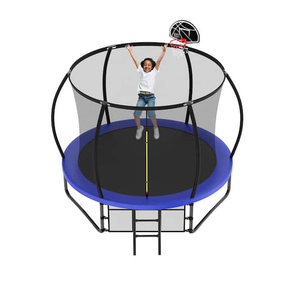 Sudzendf Blue 10 ft. Outdoor Trampoline for Kids and Adults with Enclosure Net