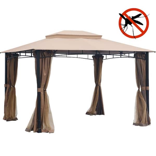 ToolCat 10 ft. x 12 ft. Softtop Metal Grill Gazebo with Mosquito Net, heavy-duty Outdoor Double Roof Canopy