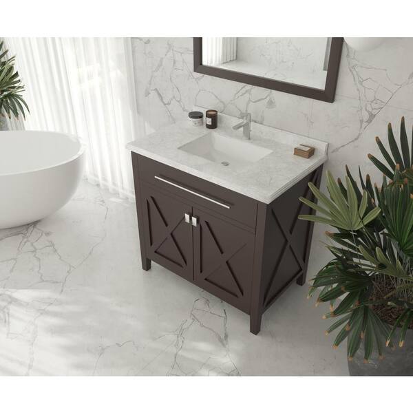 Kingston Brass KVPB36M8SQ6ST Dreyfuss 36 Carrara Marble Vanity Top with Stainless Steel Legs, Marble White/Polished Nickel