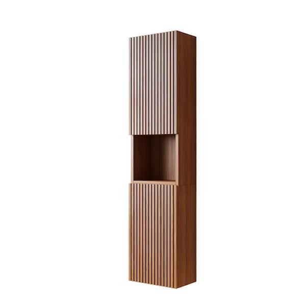 11.81 in W x 13.78 in D x 59.06 in H Wall Linen Cabinet Bathroom Space Saving Storage Solution in Brown Oak