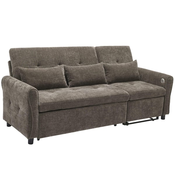 Luxury Collection 2-in-1 82 in. Flared Arm Chenille Modern Rectangle Recling Sofa in Dark Grey with USB Ports
