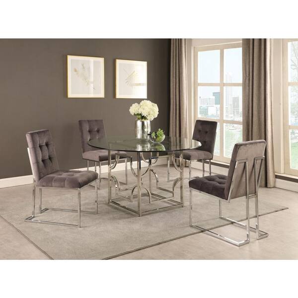 Modern Round Glass Dining Table Silver, How Many Chairs At 54 Round Table