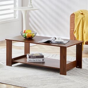 43.3 in. Modern and Practical Walnut Textured Double Layered Coffee Tea Table for living room