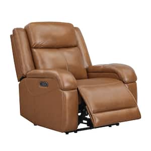 Auberon Saddle Brown Genuine Leather Wall Hugger RV Power Recliner Chair with Adjustable Headrest and Charging Port