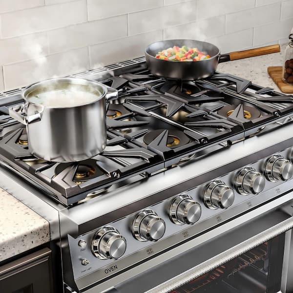 36 in. Slide-In Gas Range, 5.2 cu. ft. Convection Oven, 6 Sealed Burners, Convertible to Propane in Stainless Steel