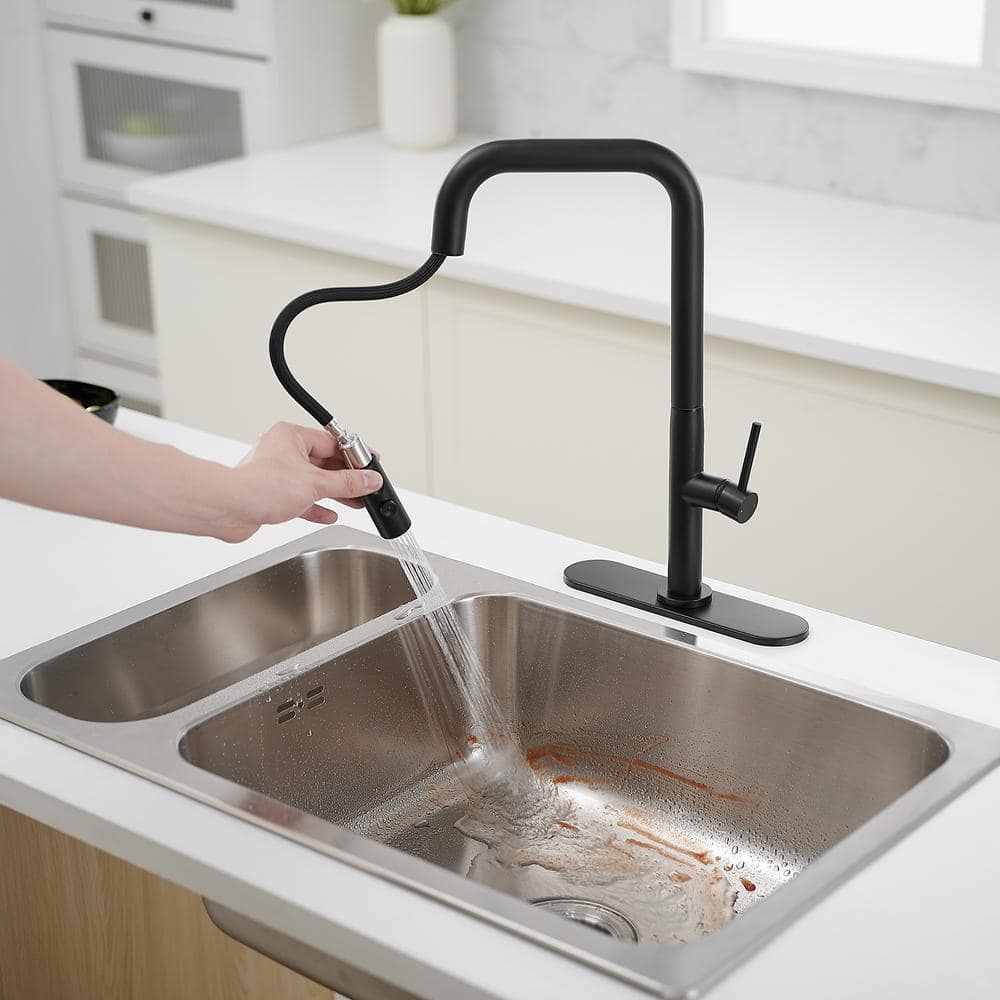 Matte Black Nickel Mid-Arc Pull-Out Spray Kitchen Faucet