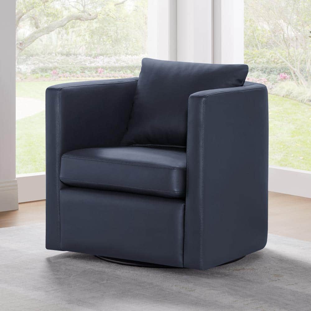 Sheldon Midnight Blue Faux Leather Barrel Chair with Swivel
