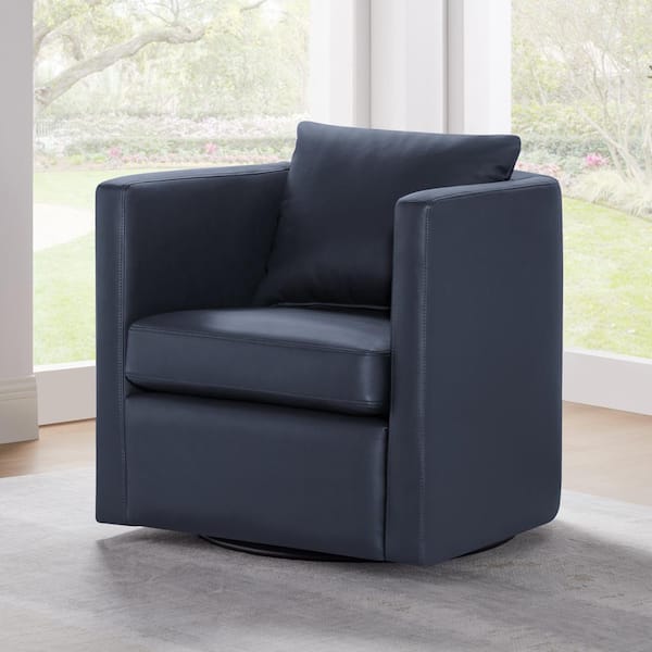 Unbranded Sheldon Midnight Blue Faux Leather Barrel Chair with Swivel