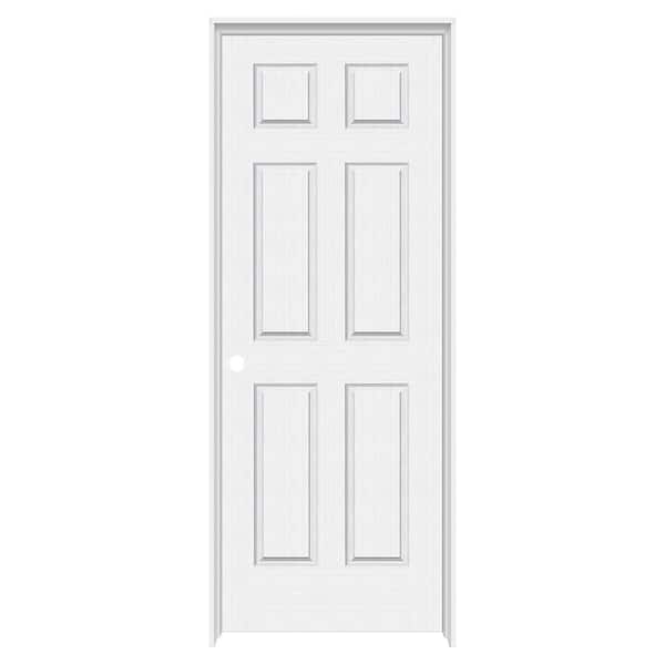 Builders Choice 28 in. x 80 in. 6 Panel Textured Right-Hand Solid Core White Primed Molded Composite Single Prehung Interior Door