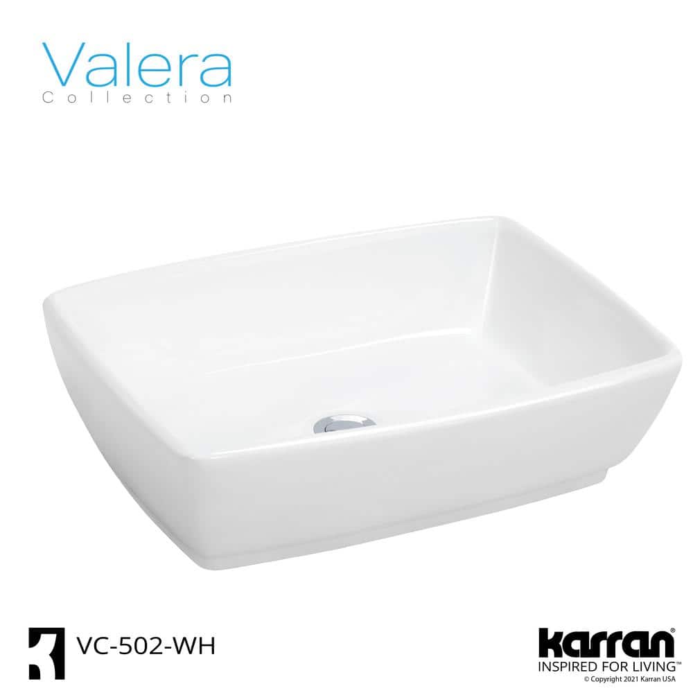 White Ceramic Rectangular Above-Counter Vessel Sink