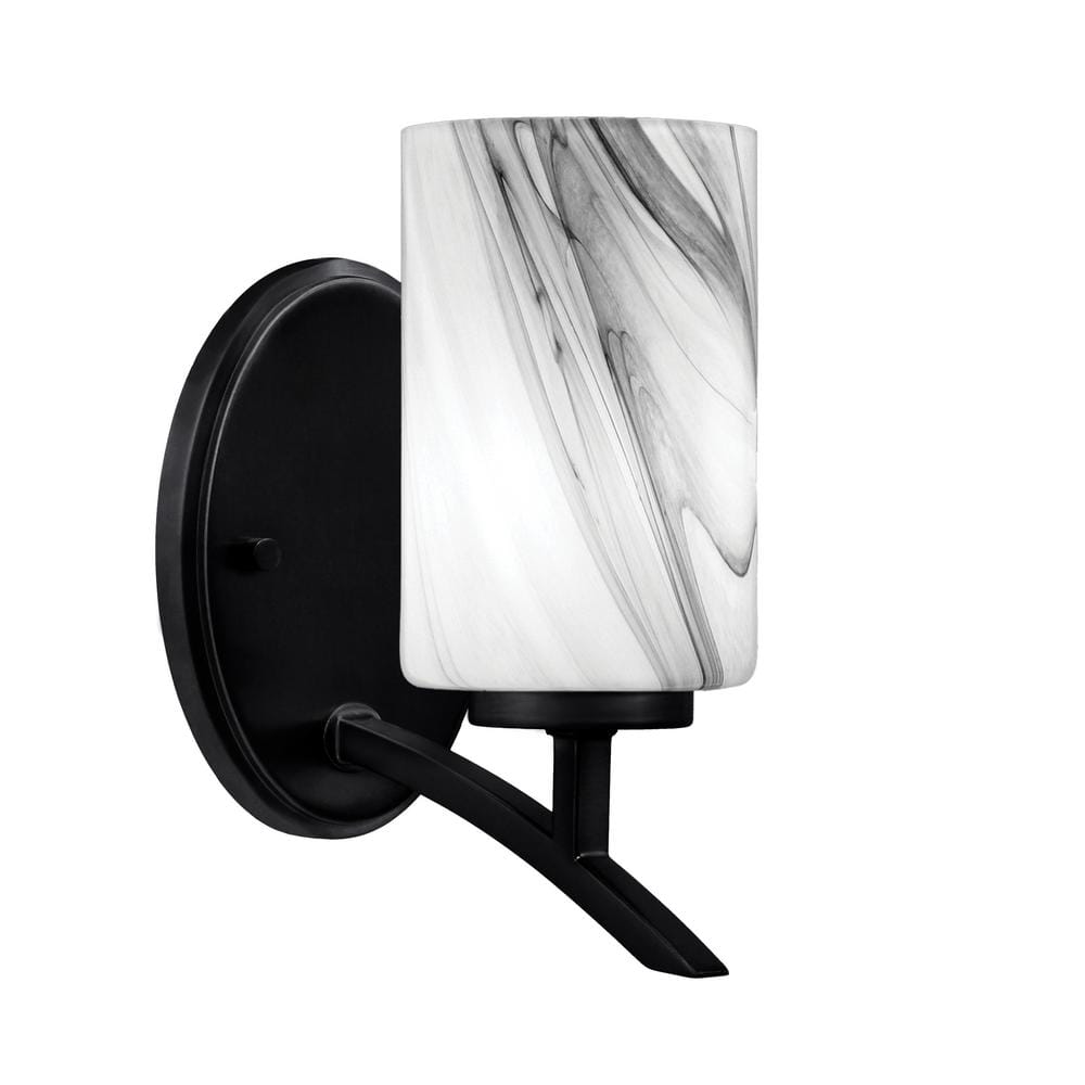 Siena 4 in. 1-Light Matte Black Sconce with 4 in. Onyx Swirl Glass Shade No
