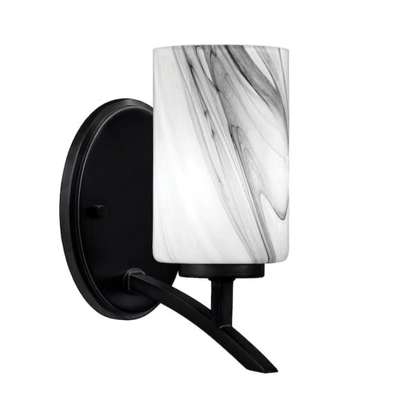 Unbranded Siena 4 in. 1-Light Matte Black Sconce with 4 in. Onyx Swirl Glass Shade No Bulb Included