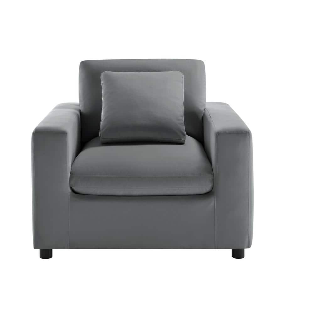Casella Charcoal Performance Fabric Modern Armchair with Black Wood Legs