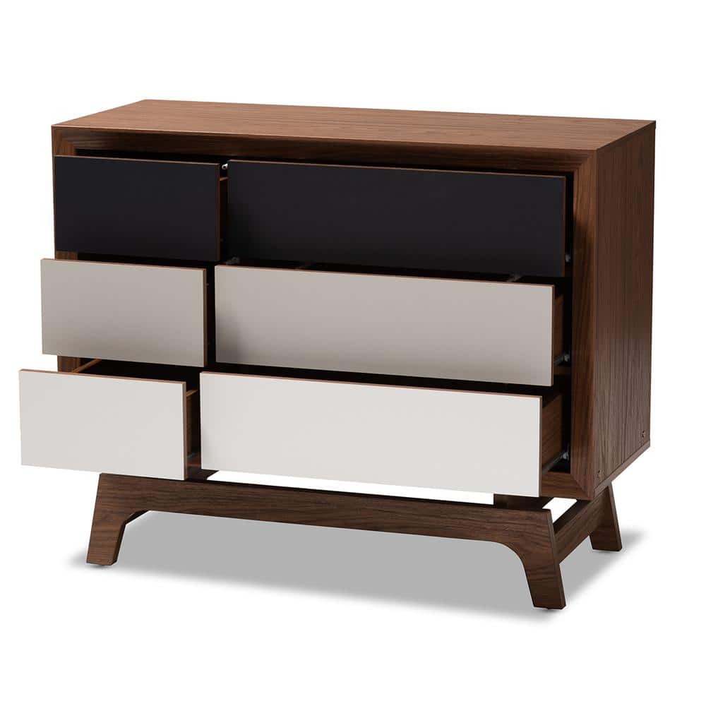Svante Mid-Century Walnut Finish 6-Drawer Chest with Gray Gradient
