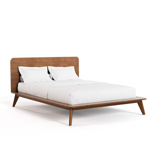 Riverstone Mid Century Modern Walnut Brown Wood Frame Full Low Profile Platform Bed