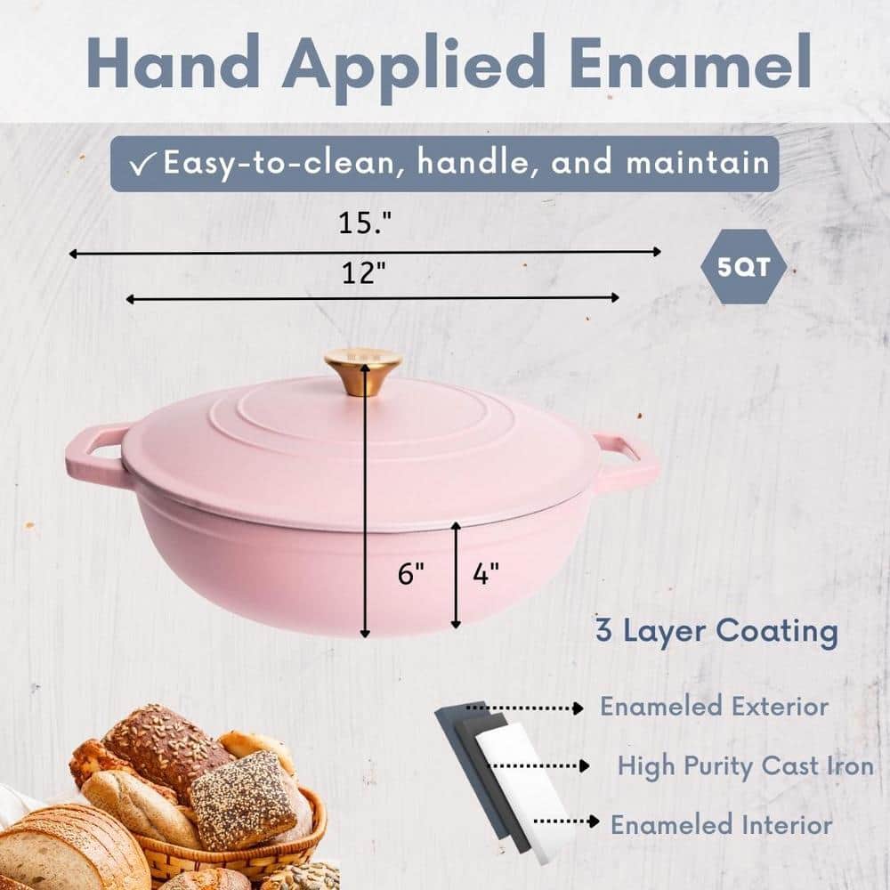 Matte Pink Enameled Cast Iron 5 Qt. Round Braiser with Lid