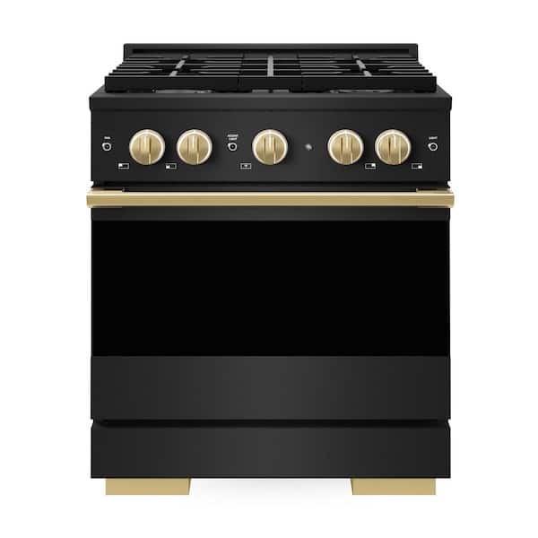 Autograph 30 in. 4.2 cu. ft. Marino Freestanding Gas Range with 4 Burners in Black Stainless Steel and Gold Accents