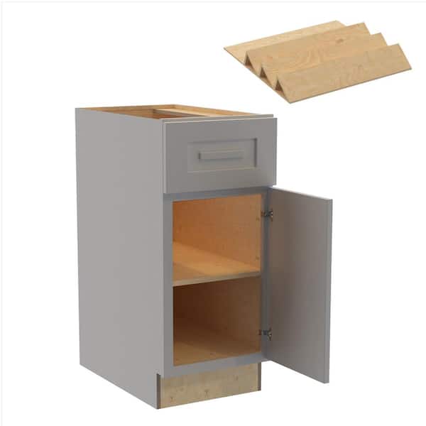 Home Decorators Collection Grayson 15 in. W x 24 in. D x 34.5 in. H Assembled Plywood Base Kitchen Cabinet in Pearl Gray with Spice Soft Close LH