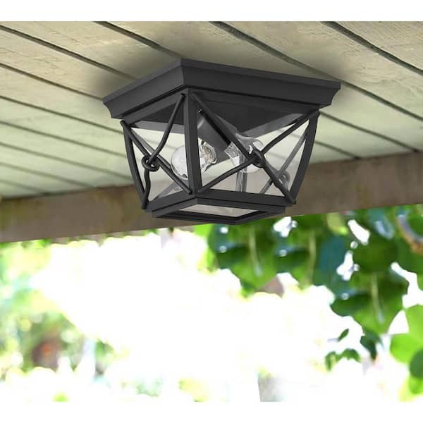 Designers Fountain Belmont 2-Light Black Outdoor Ceiling Flush Mount Ceiling Light with Clear Glass Shade