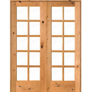 56 in. x 80 in. Knotty Alder Universal/Reversible 10-Lite Clear Glass Clear Stain Wood Double Prehung French Door