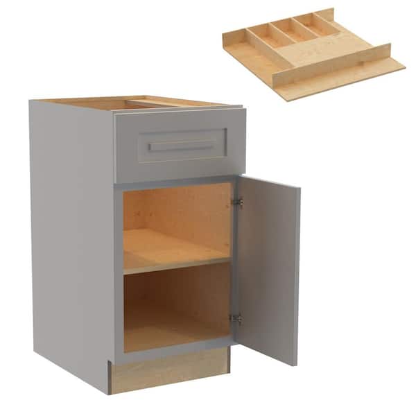 Home Decorators Collection Grayson 15 in. W x 24 in. D x 34.5 in. H Assembled Plywood Base Kitchen Cabinet in Pearl Gray with Cutlery Soft Close RH