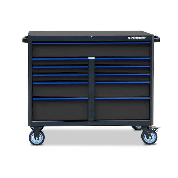 Montezuma 46 in. x 24 in. 11-Drawer Roller Cabinet Tool Chest with Power  and USB Outlets in Black and Blue BKM462411TC - The Home Depot