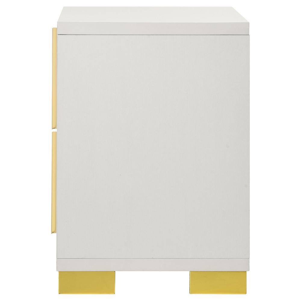 White and Gold Modern 2-Drawer Nightstand