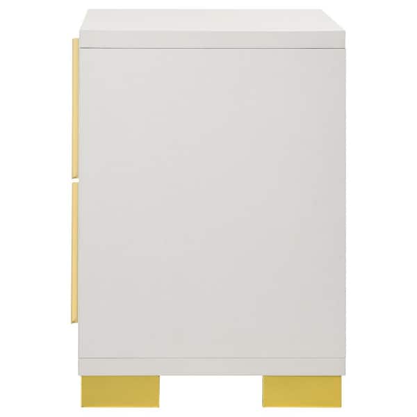 熱販売 Marceline Coaster White 222932 Nightstand 2-Drawer Gold and その他