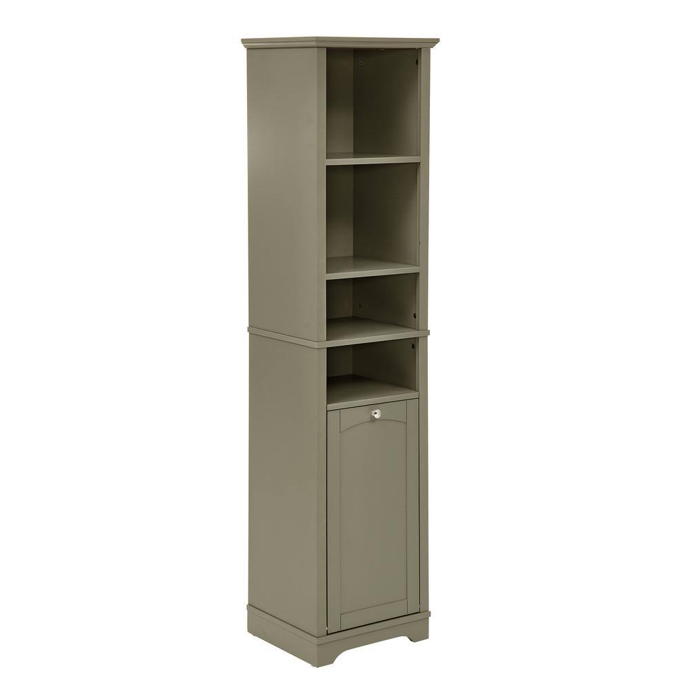 16 in. W x 14 in. D x 64 in. H Gray Wood Freestanding Linen Cabinet with Laundry Hamper and 4 Storage Shelves price history on PriceWatchPro