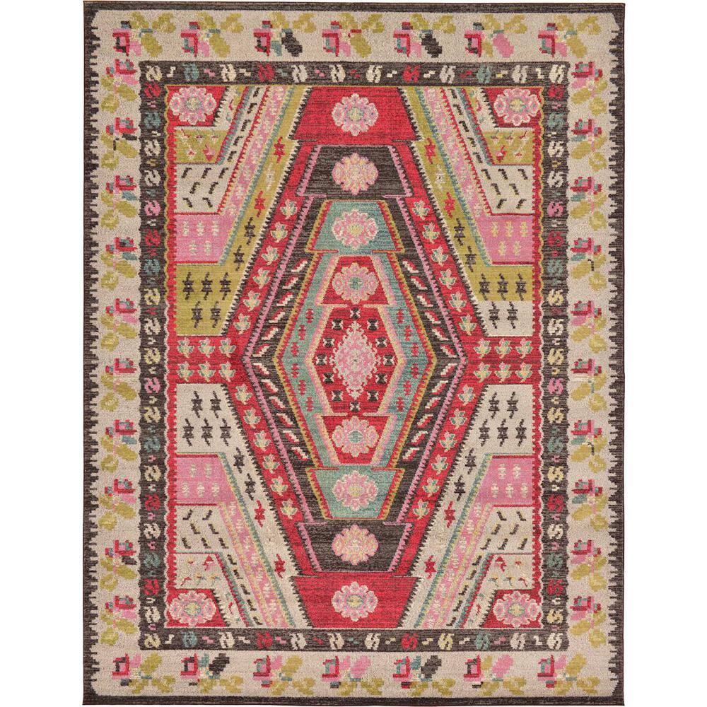 Sedona Red Geometric 9' x 12' Easy-Care Synthetic Area Rug