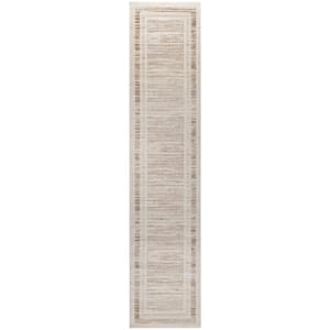 Serenity Home Mocha Ivory 2 ft. x 8 ft. Banded Contemporary Runner Area Rug