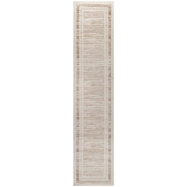 Nourison Serenity Home Mocha Ivory 2 ft. x 8 ft. Banded Contemporary Runner Area Rug