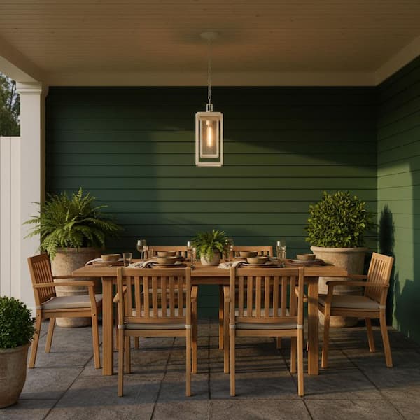 Republic 16.75 in. 1-Light Textured White Outdoor Composite Plastic Weather Resistant Pendant Light