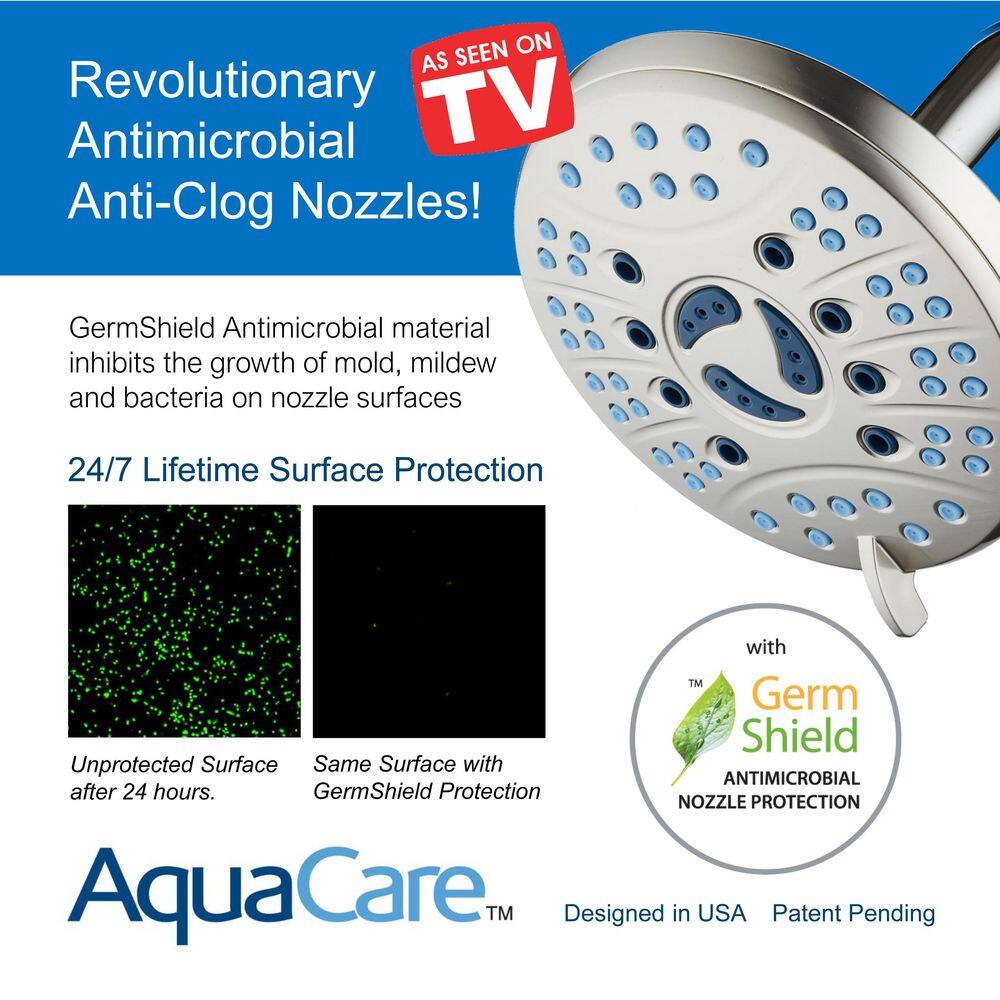 6-Setting Nickel Rainfall Shower Head with Anti-Clog Nozzles