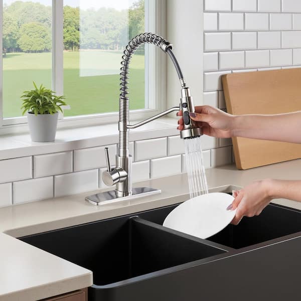 Single-Handle Pull Down Sprayer with Kitchen Faucet Kitchen Sink Faucet in Brushed Nickel