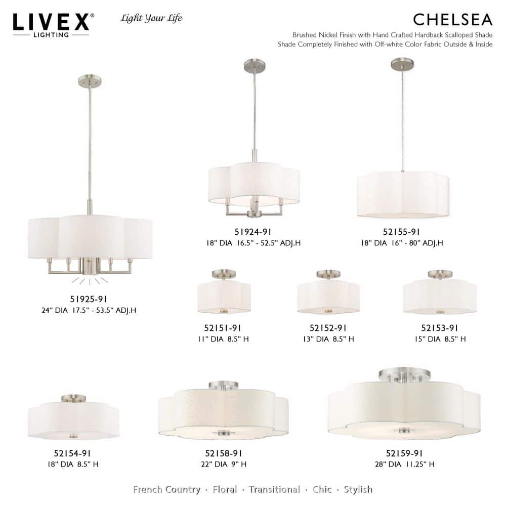 Chelsea 5-Light Brushed Nickel Semi-Flush Mount with Scalloped Shade