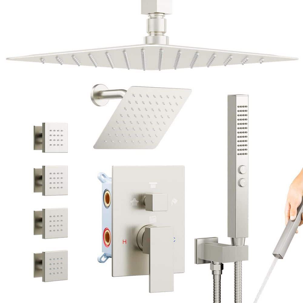 Shower System with Body Jets in Brushed Nickel, Rain Shower Head with Handheld Spray price history on PriceWatchPro