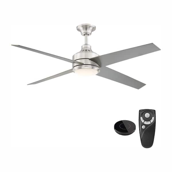 Home Decorators Collection Mercer 56 in. Integrated LED Brushed Nickel Ceiling Fan with Light Kit works with Google Assistant and Alexa