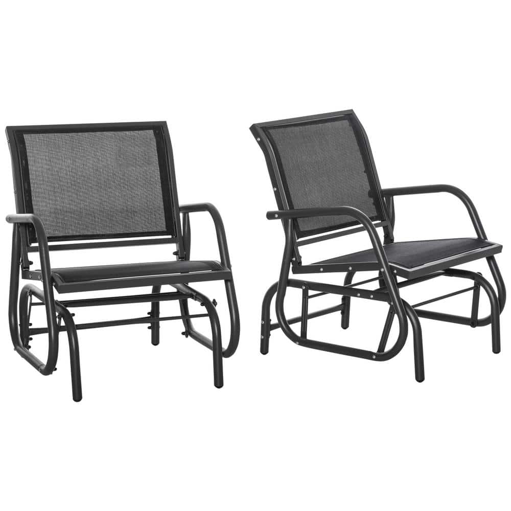 Black Metal Outdoor Glider Chairs with Breathable Mesh Fabric and Curved Ar